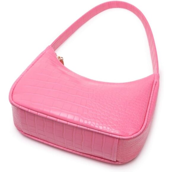 Women Crocodile Pink Imported Polyester Leather Zipper Closure Tote Handbag - Picture 7 of 7